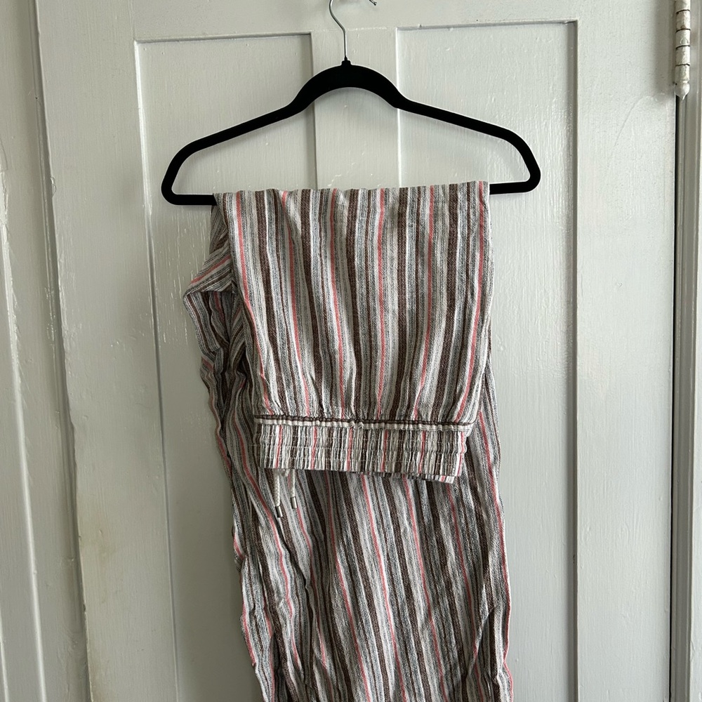 Linen/Rayon Striped Pants with Elastic and Tied Waist